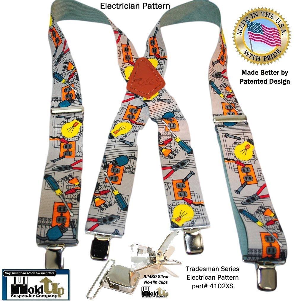 Holdup Brand 2" Wide Tradesman Work Suspenders in Electrician Pattern X-back with Patented No-slip Clips