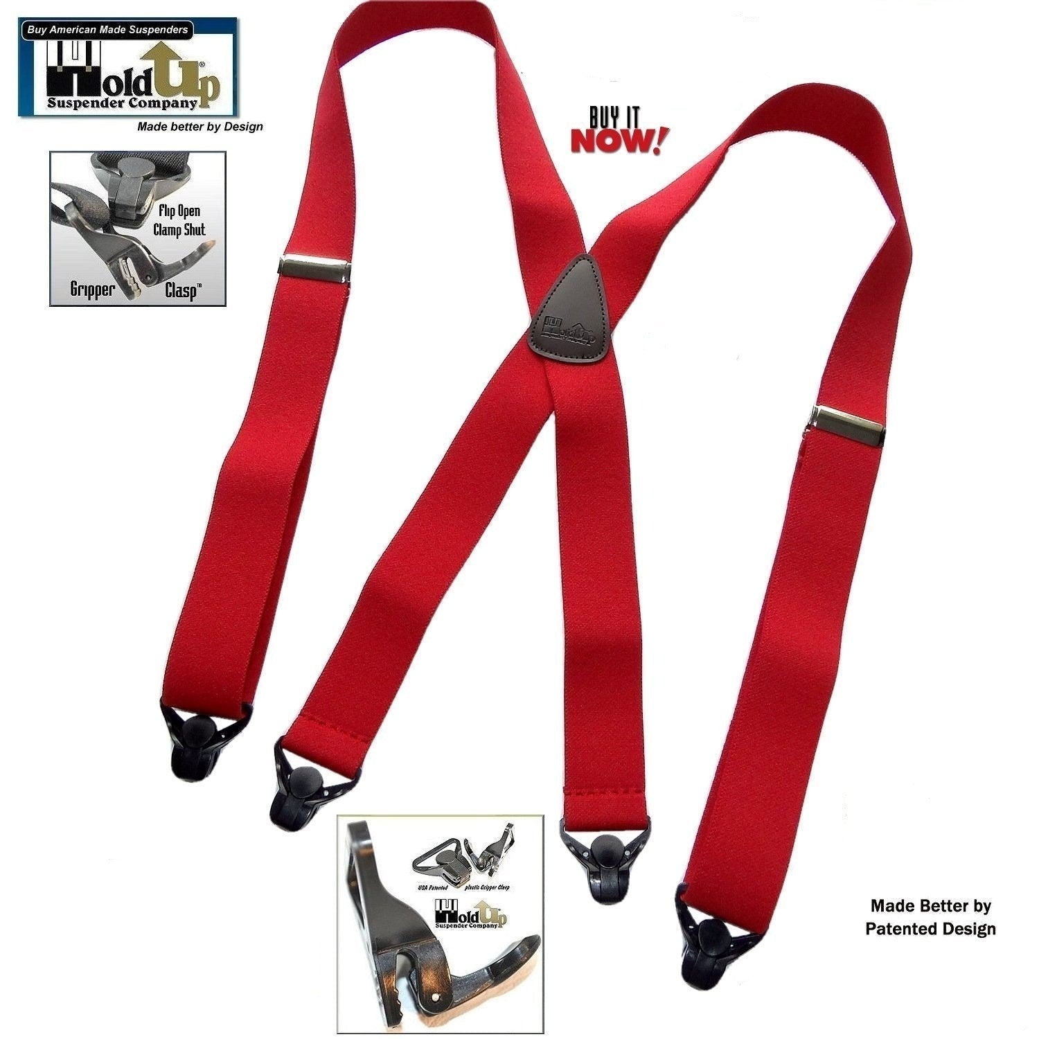 Holdup Brand XP Classic Bright Red X-back Suspenders with Patented Gripper Clasps