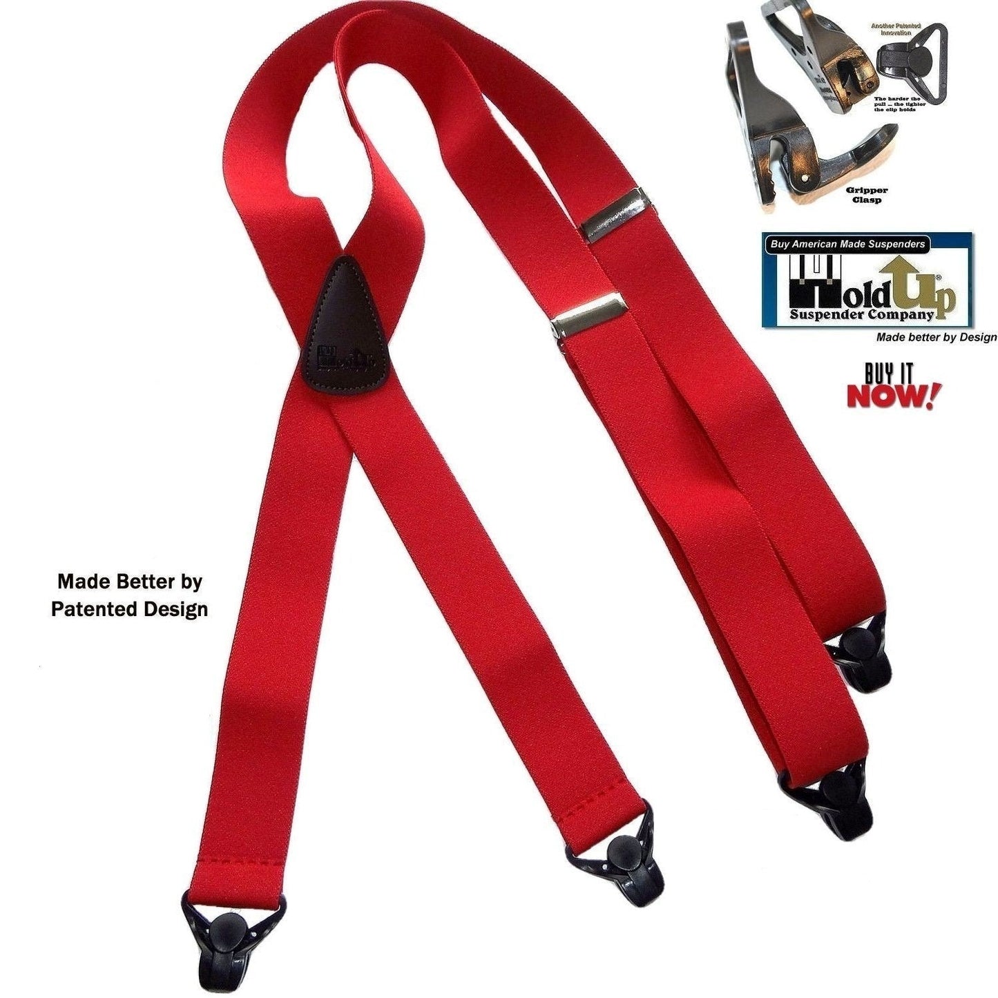 Holdup Brand XP Classic Bright Red X-back Suspenders with Patented Gripper Clasps